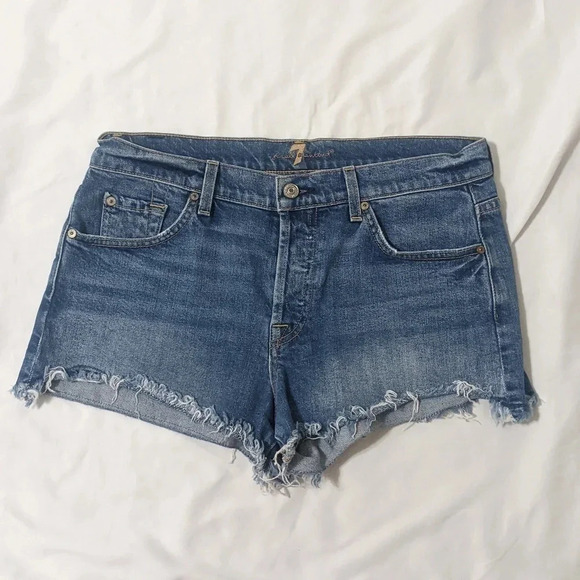 7 For All Mankind Distressed Denim Shorts, Color Blue Size 28 - Picture 1 of 13